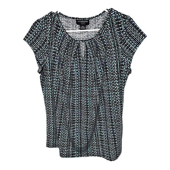 Liz Claiborne Tops - Liz Claiborne Career geometric blouse Women’s size PXL polyester/spandex blue bl